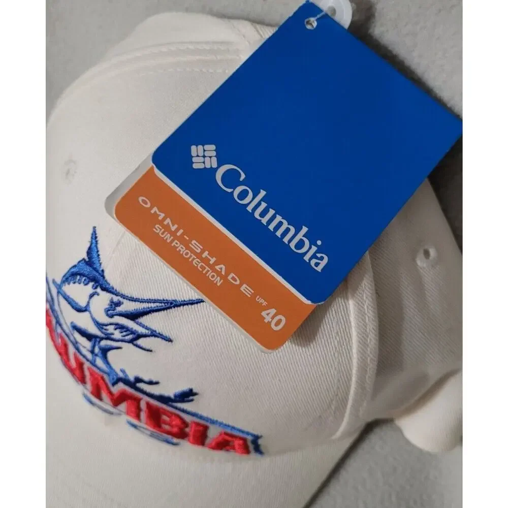 NEW Columbia HAT PFG Sword Fish Embroidered Omni shade White Blue Red Vintage
